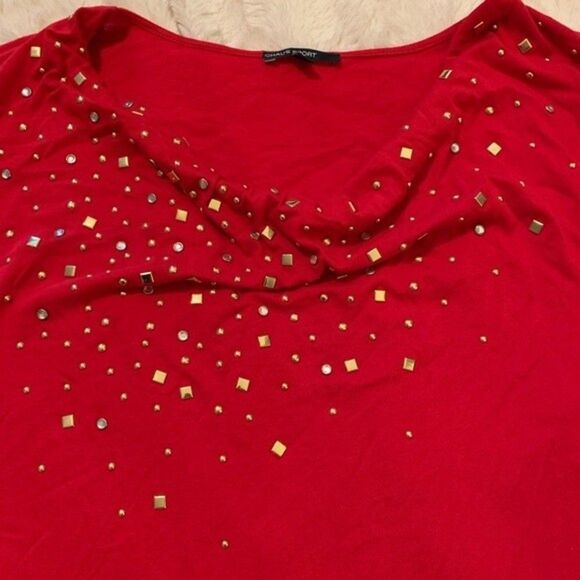 š3/$20 CHAUSāSport Womens Size Smallā Red blouse studs S AOF-B - Picture 4 of 6